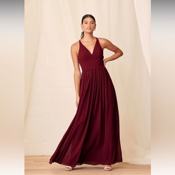 Lulus Love Spell Burgundy Lace-Back Maxi Dress - Picture 2 of 15